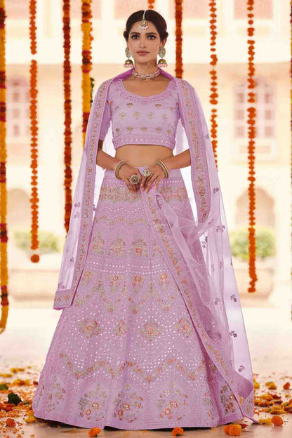 Pink Colour Organza Thread Work Lehenga Choli