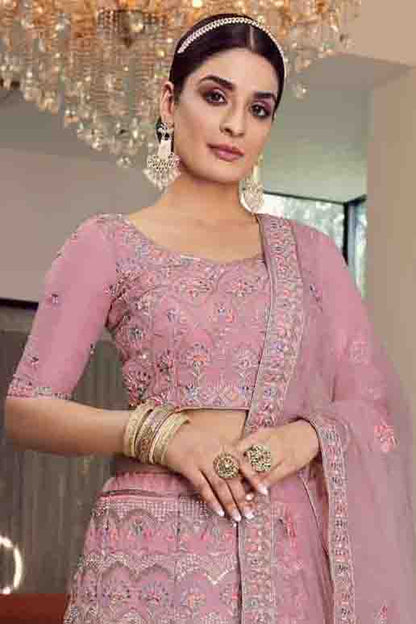 Pink Colour Organza Thread Work Lehenga Choli