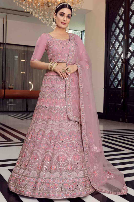 Pink Colour Organza Thread Work Lehenga Choli