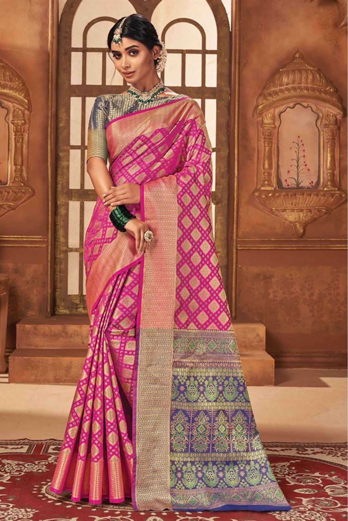 Pink Colour Patola Silk Woven Saree