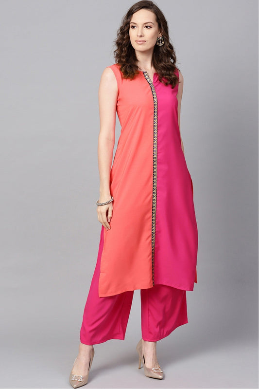 Pink Colour Plus Size Crepe Kurta Set