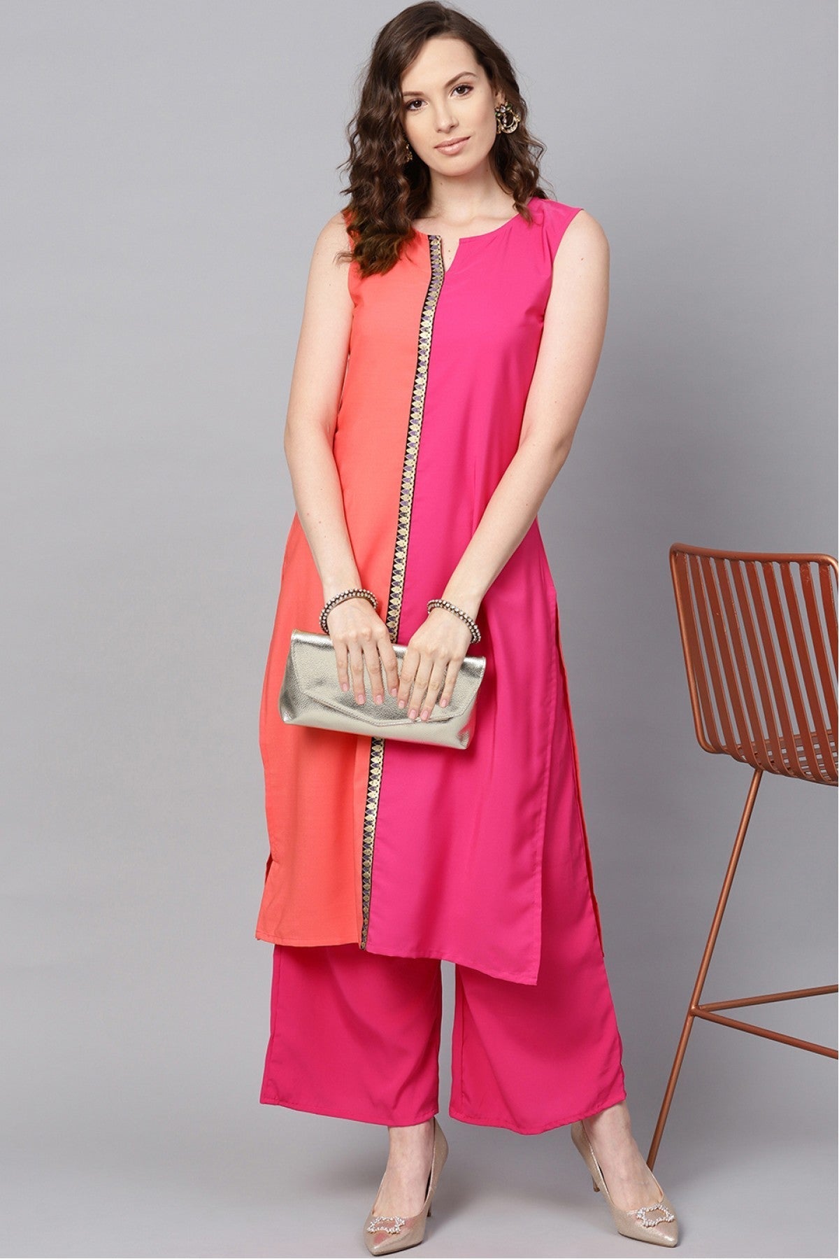 Pink Colour Plus Size Crepe Kurta Set