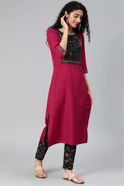 Pink Colour Plus Size Crepe Kurta Set