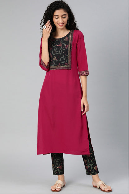 Pink Colour Plus Size Crepe Kurta Set