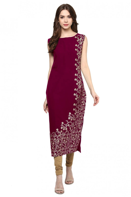 Pink Colour Plus Size Crepe Straight Kurti