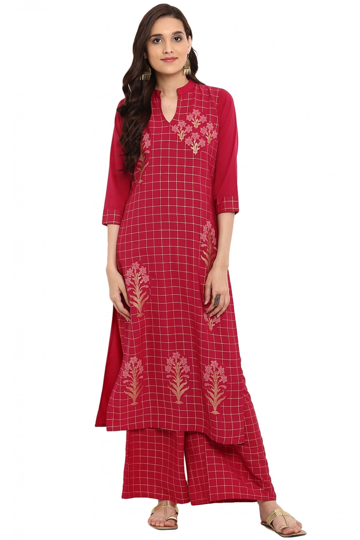 Pink Colour Plus Size Crepe Straight Kurti