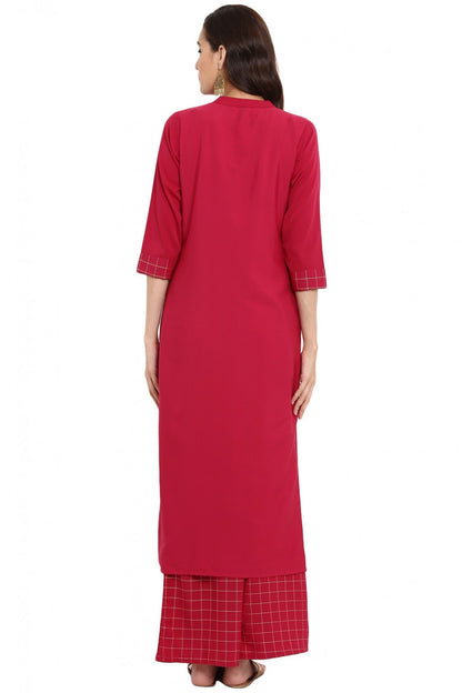 Pink Colour Plus Size Crepe Straight Kurti