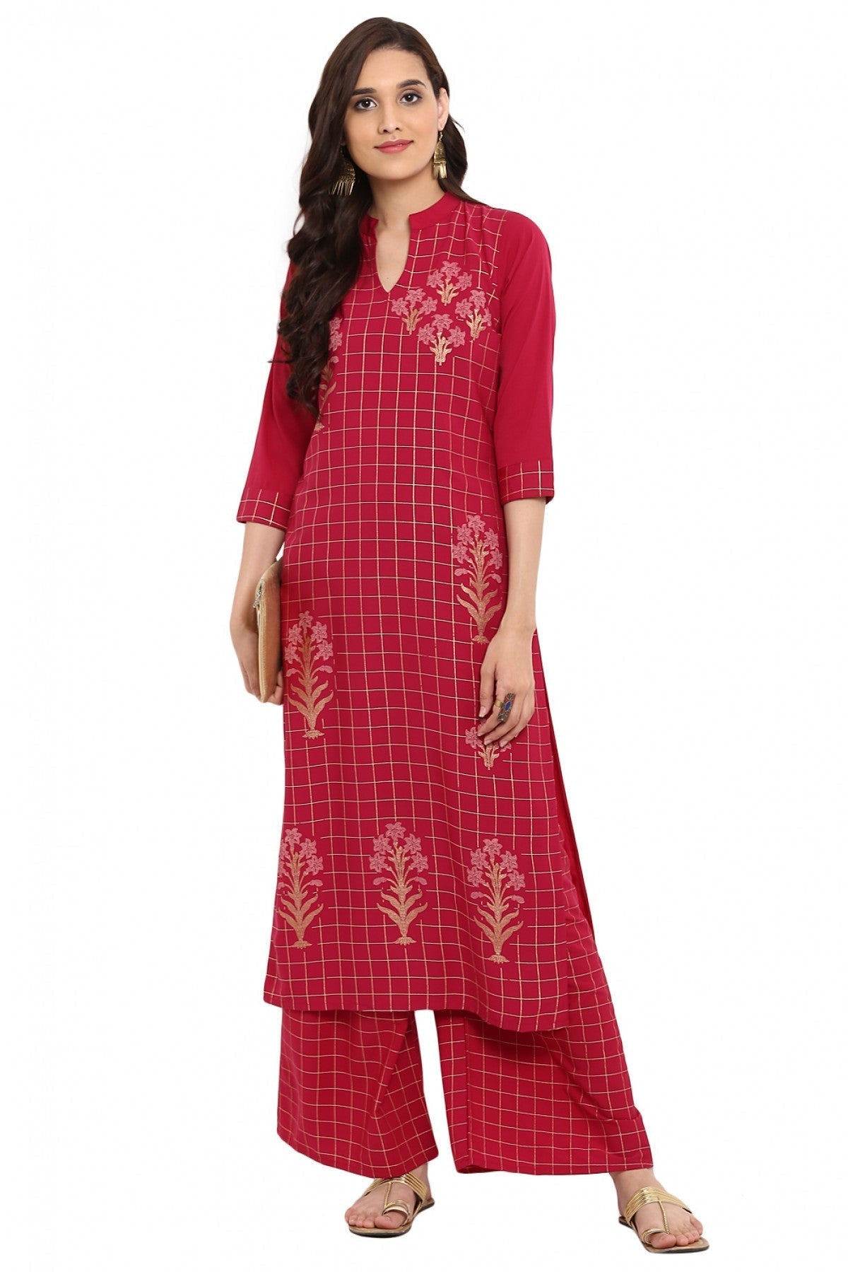 Pink Colour Plus Size Crepe Straight Kurti