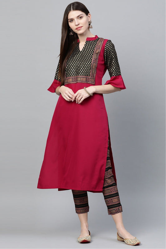 Pink Colour Plus Size Crepe Straight Kurti