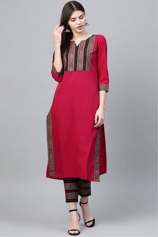 Pink Colour Plus Size Crepe Straight Kurti