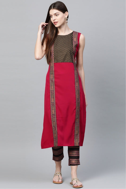 Pink Colour Plus Size Crepe Straight Kurti