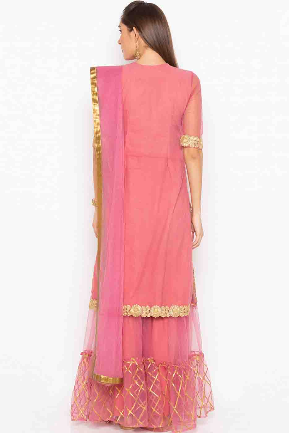 Pink Colour Plus Size Stitched Net Embroidery Sharara Suit