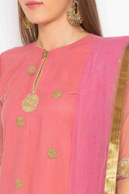 Pink Colour Plus Size Stitched Net Embroidery Sharara Suit