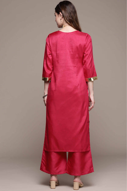 Pink Colour Poly Silk Foil Print Kurta With Palazzo