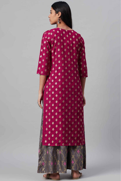 Pink Colour Poly Silk Foil Print Kurti