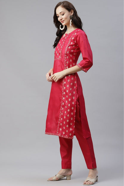 Pink Colour Poly Silk Foil Print Kurti