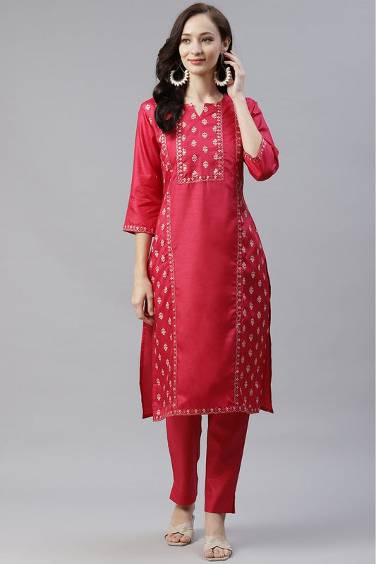 Pink Colour Poly Silk Foil Print Kurti