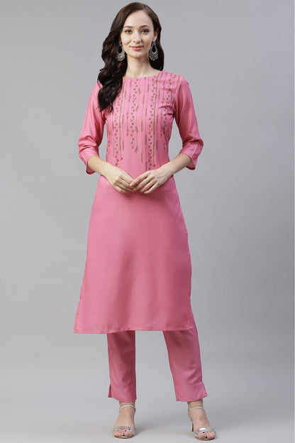 Pink Colour Rayon Digital Print Kurti