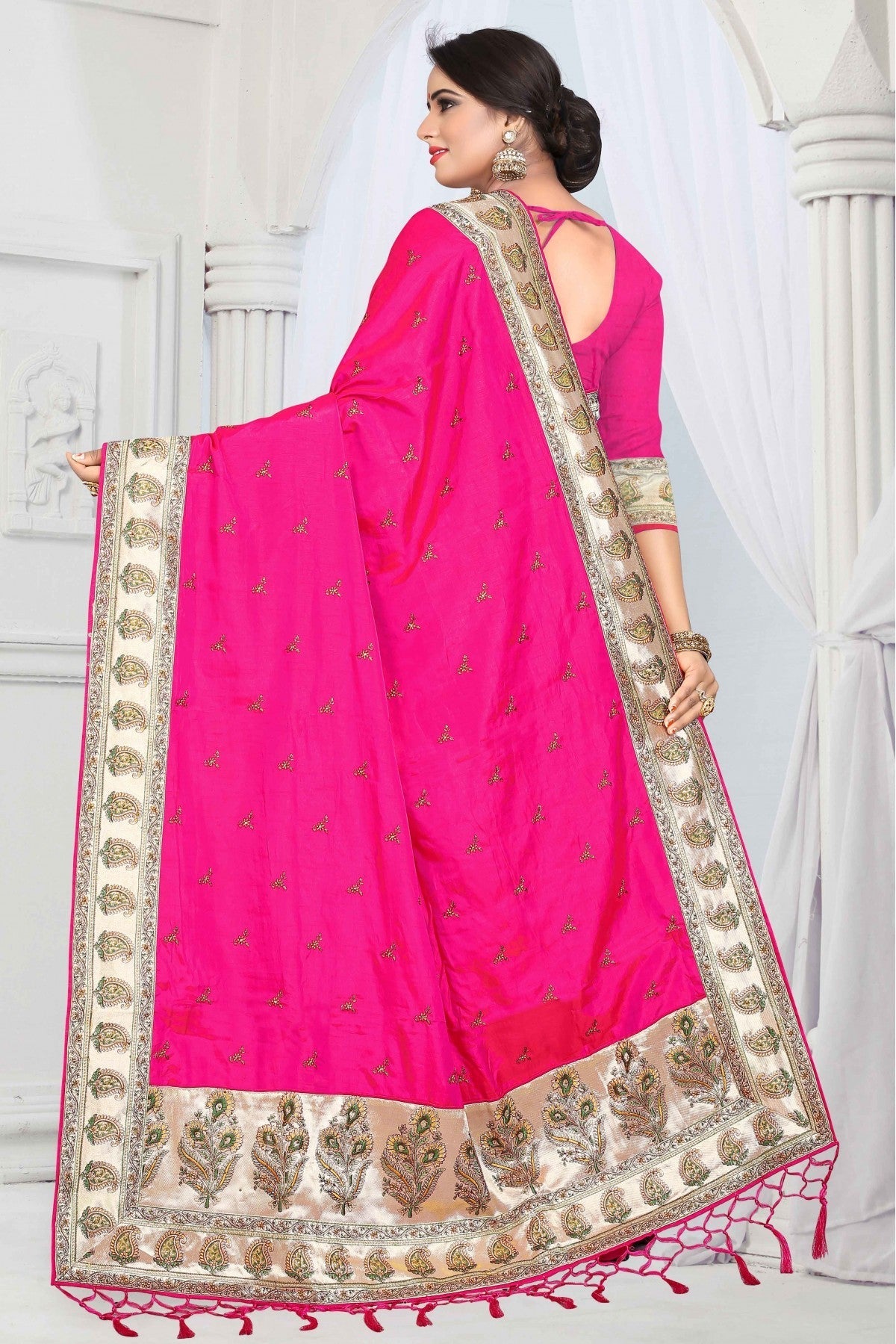 Pink Colour Sana Silk Woven Saree