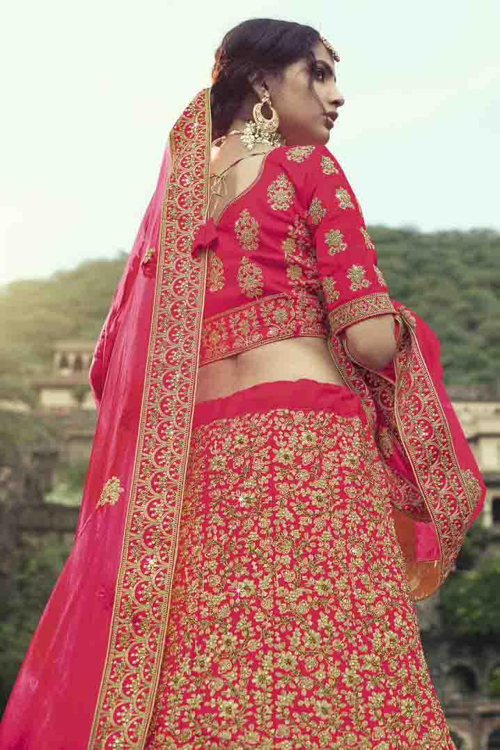 Pink Colour Satin Thread Work Lehenga Choli