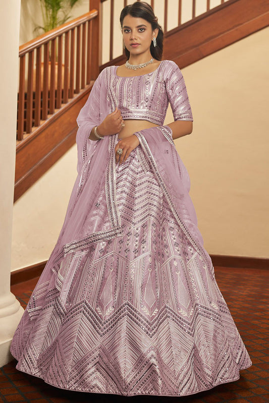 Pink Colour Silk Embroidery Lehenga Choli