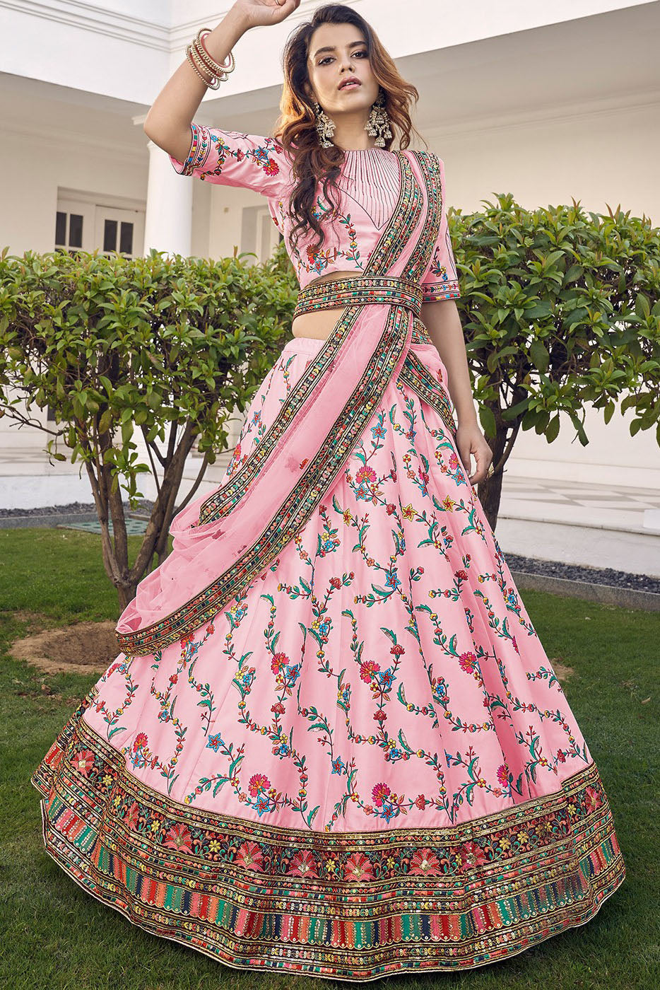 Pink Colour Silk Embroidery Lehenga Choli