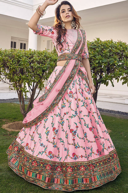 Pink Colour Silk Embroidery Lehenga Choli