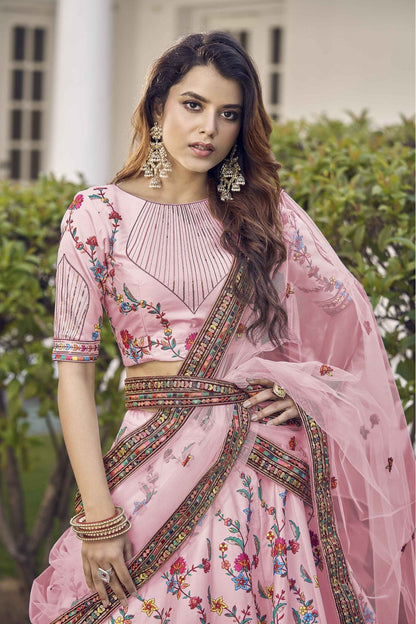 Pink Colour Silk Embroidery Lehenga Choli