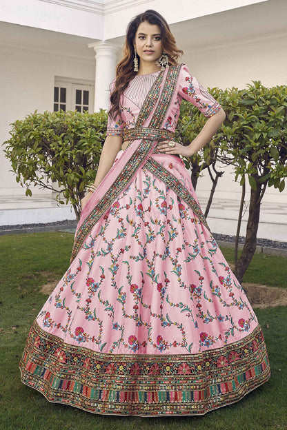 Pink Colour Silk Embroidery Lehenga Choli