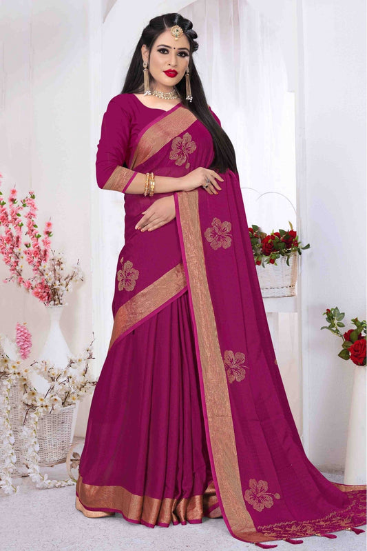 Pink Colour Silk Satin Designer Saree