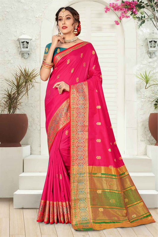 Pink Colour Silk Woven Saree