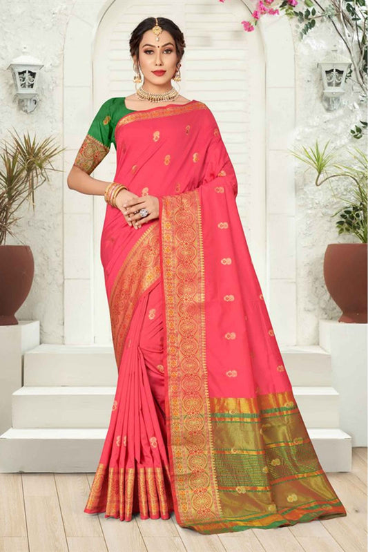 Pink Colour Silk Woven Saree