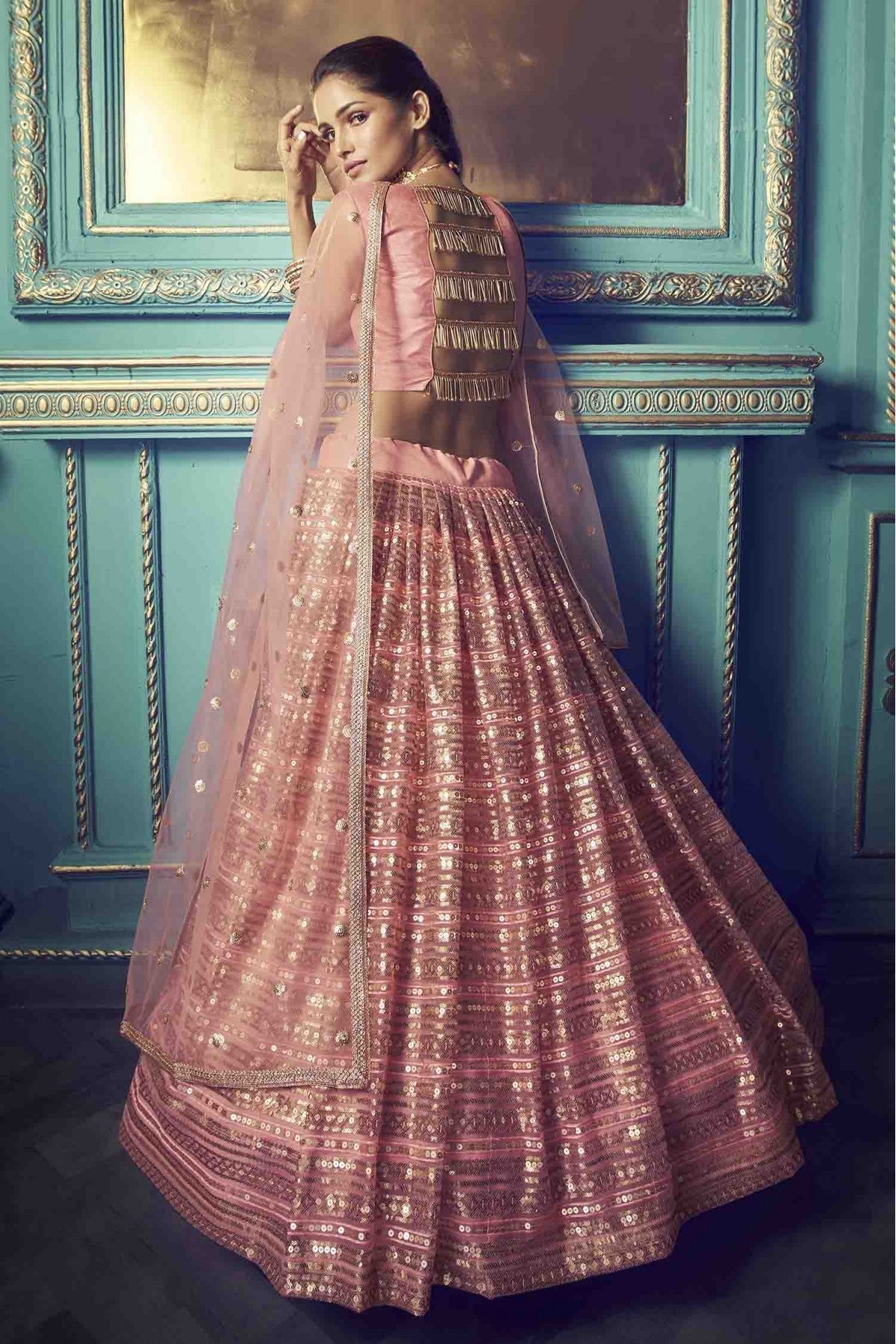 Pink Colour Soft Net Embroidery Lehenga Choli