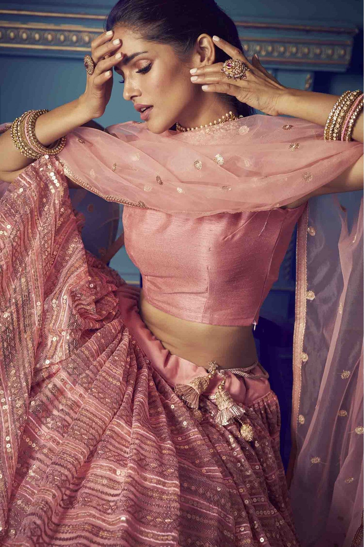 Pink Colour Soft Net Embroidery Lehenga Choli