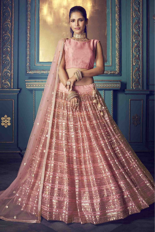 Pink Colour Soft Net Embroidery Lehenga Choli