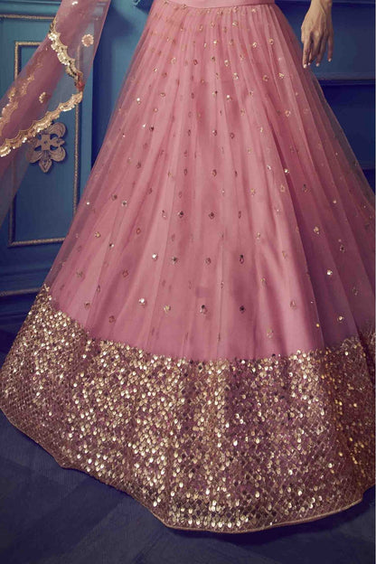 Pink Colour Soft Net Embroidery Lehenga Choli