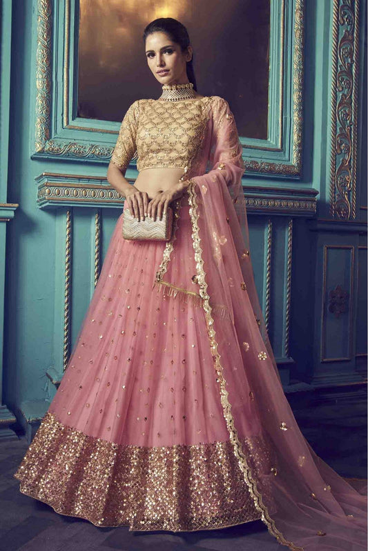 Pink Colour Soft Net Embroidery Lehenga Choli