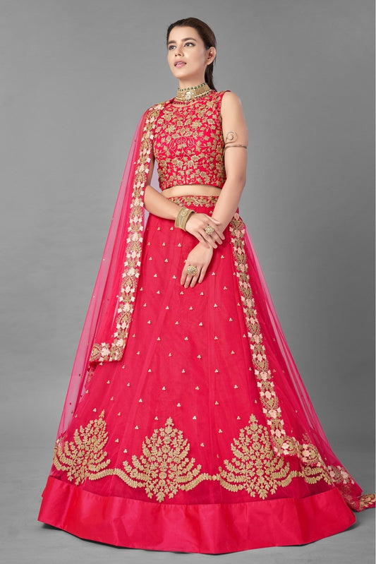 Pink Colour Soft Net Embroidery Lehenga Choli