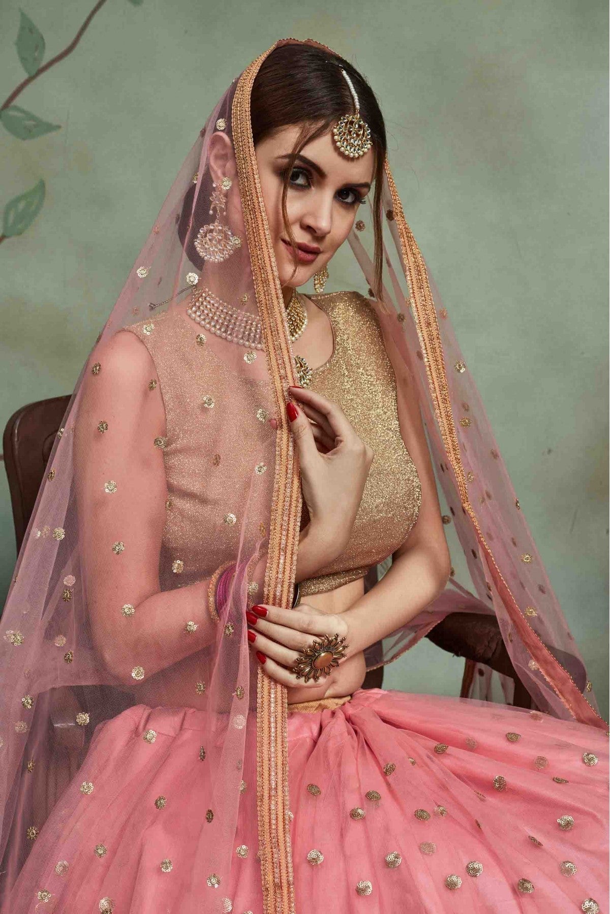 Pink Colour Soft Net Sequins Work Lehenga Choli