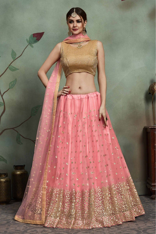 Pink Colour Soft Net Sequins Work Lehenga Choli