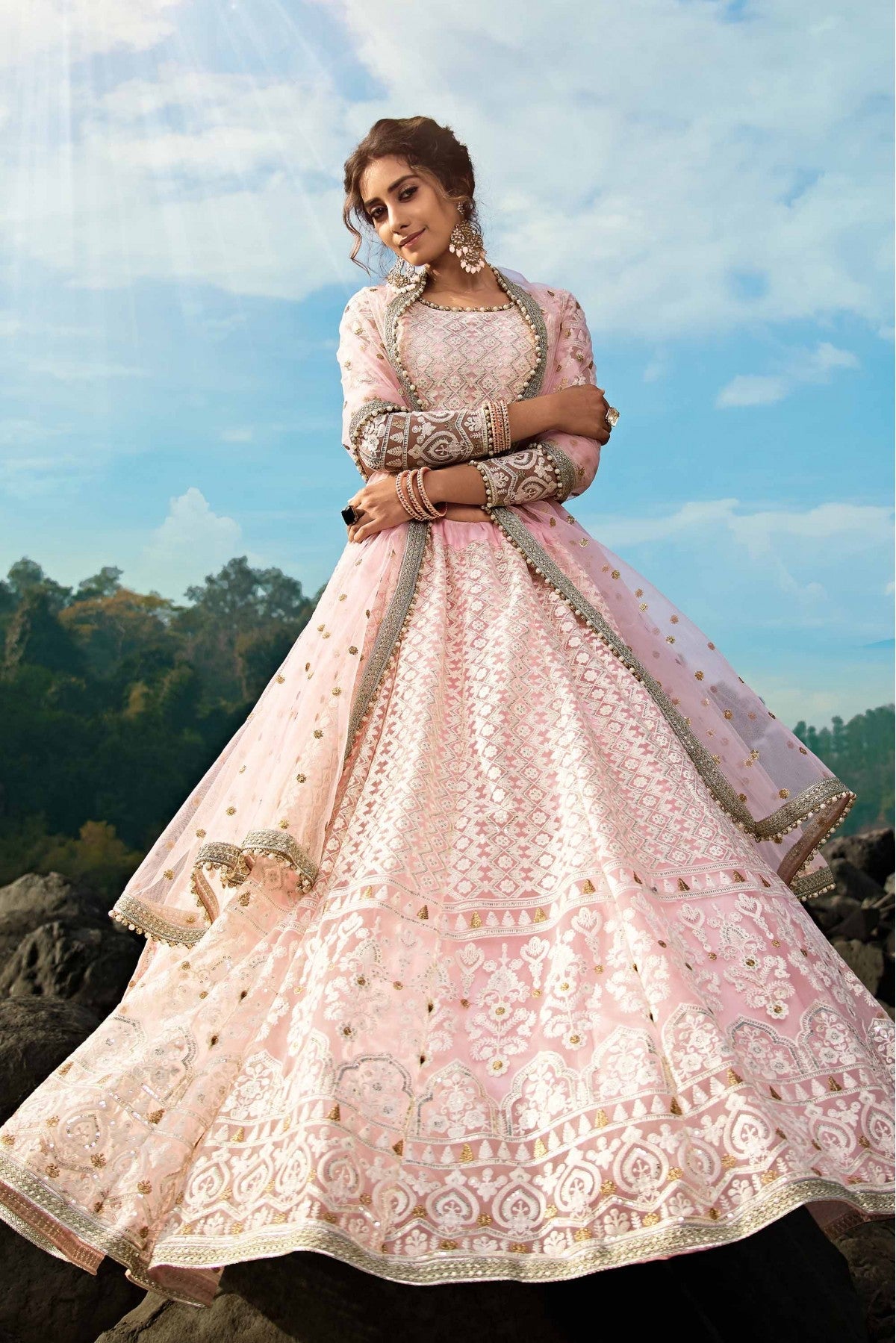 Pink Colour Soft Net Sequins Work Lehenga Choli