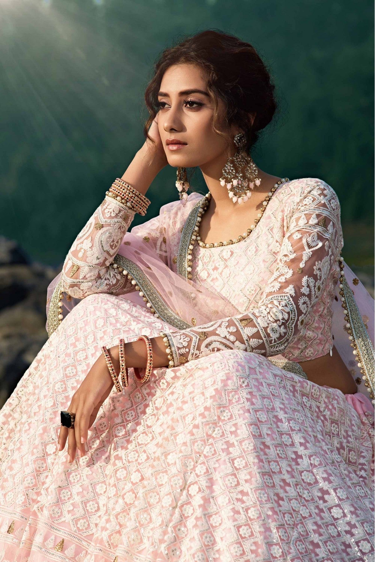 Pink Colour Soft Net Sequins Work Lehenga Choli