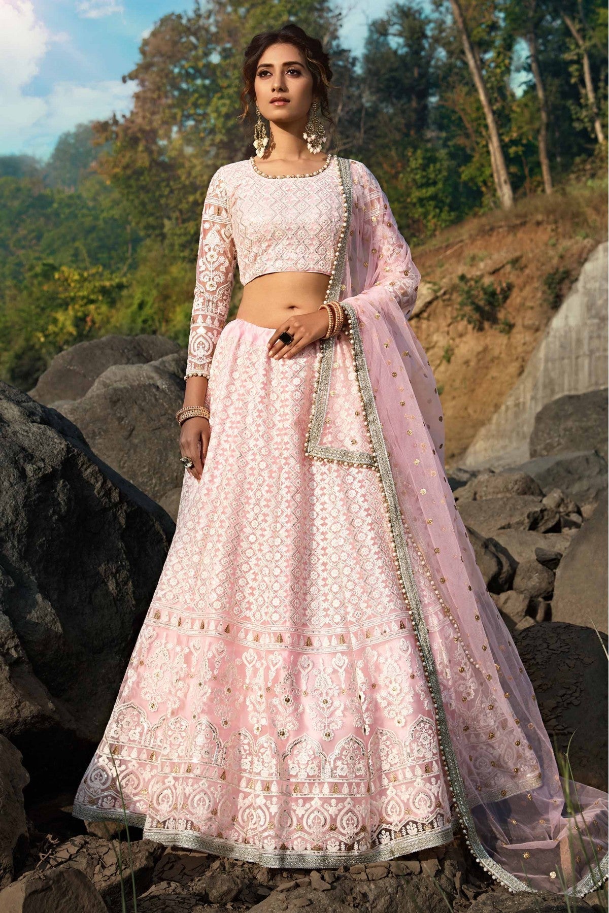 Pink Colour Soft Net Sequins Work Lehenga Choli