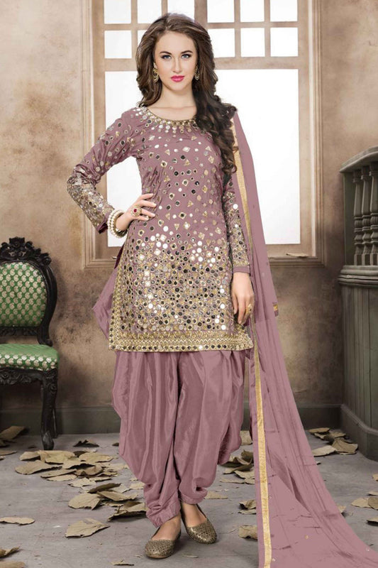 Pink Colour Taffeta Silk Embroidery Patiala Suit