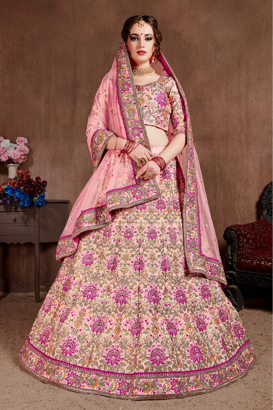 Pink Colour Taffeta Silk Lehenga Choli