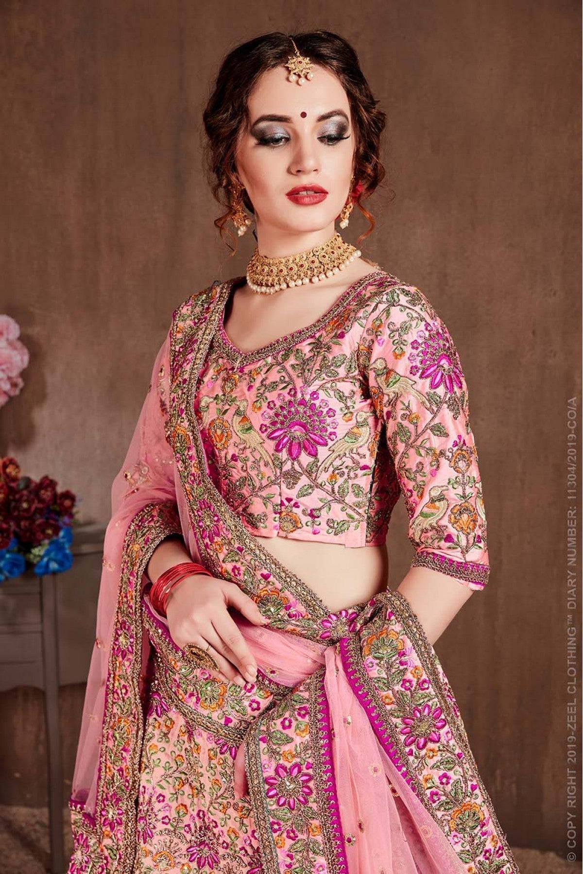 Pink Colour Taffeta Silk Lehenga Choli