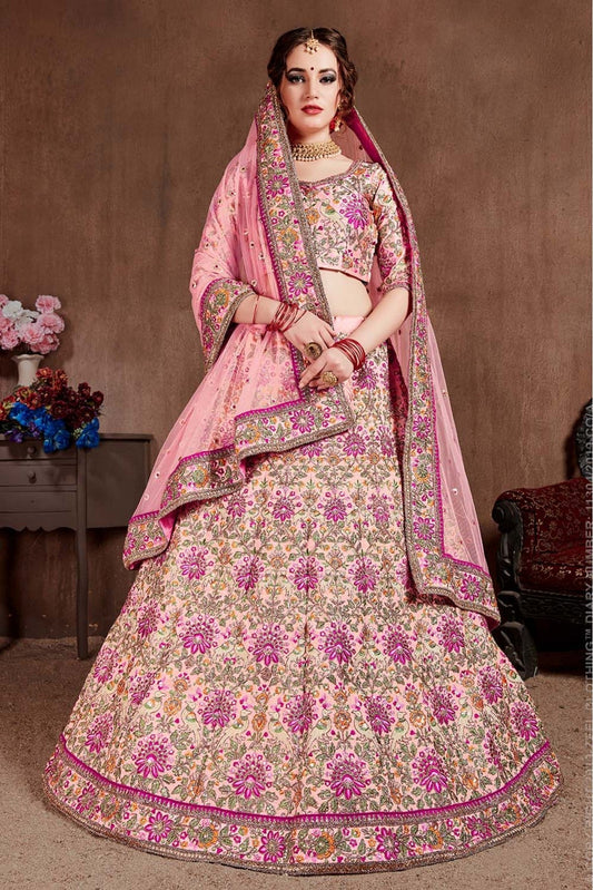 Pink Colour Taffeta Silk Lehenga Choli