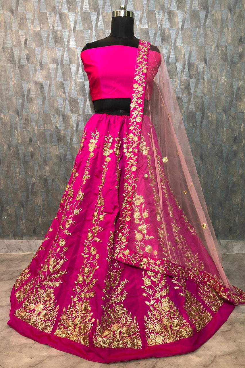 Pink Colour Taffeta Silk Lehenga Choli