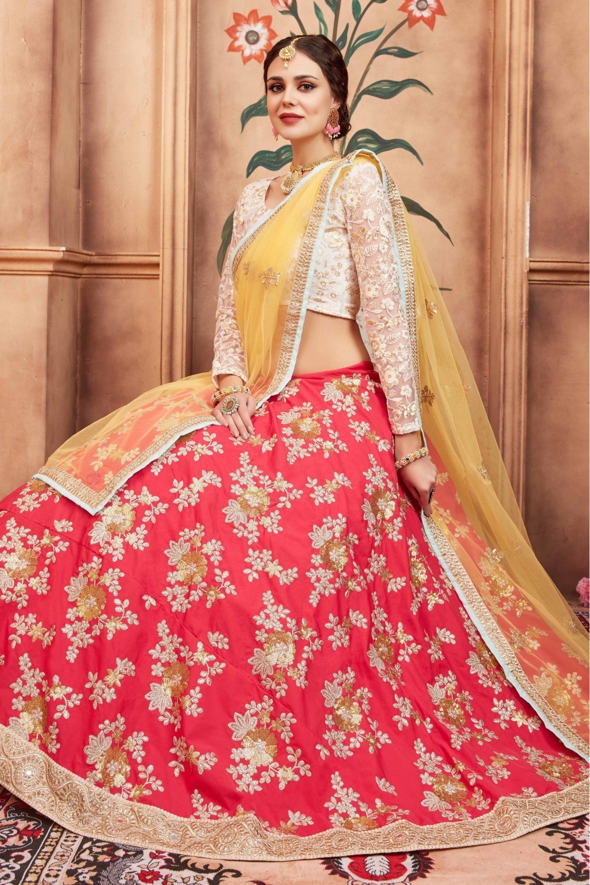 Pink Colour Taffeta Silk Sequins Work Lehenga Choli