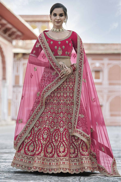 Pink Colour Velvet Hand Work Lehenga Choli